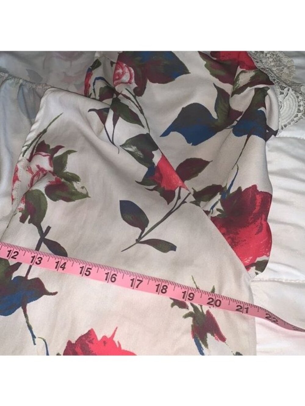 Floral Rose Print Kimono Cardigan Lace Trim Lightweight Coverup - Picture 10 of 10